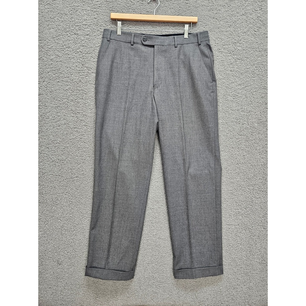 Hiltl Wool Trousers 34 Gray Cuffed Flat Front Made in Germany Luxury Dress Pants